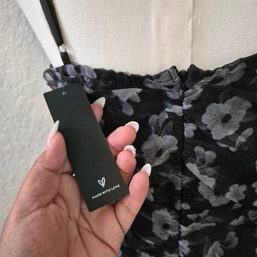 Lulus Floral Mesh Ruched Bodycon Mini Dress NWT M Black Gray Party Night Out - Picture 8 of 10